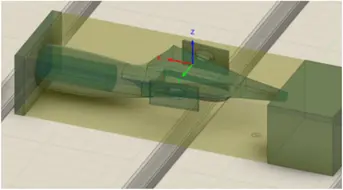 CAM setup with the car body positioned inside the stock block