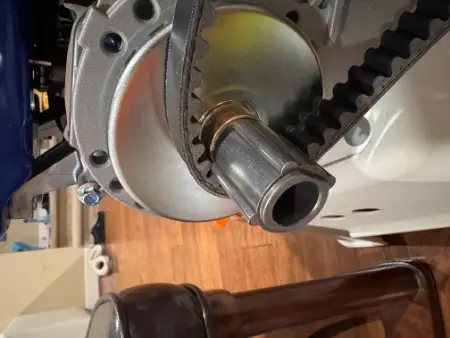 Close-up of the torque converter with its drive belt