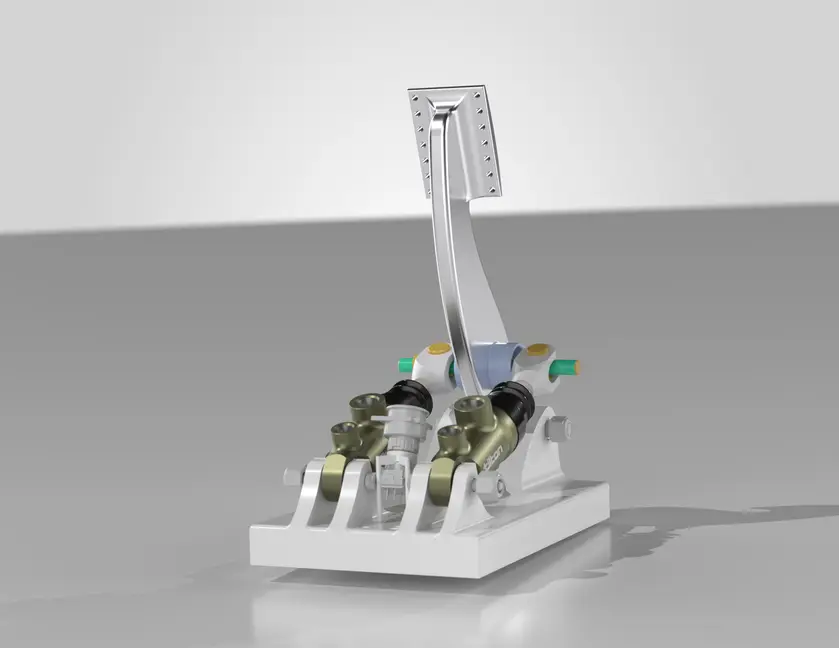 Studio render of the pedal assembly from the rear quarter